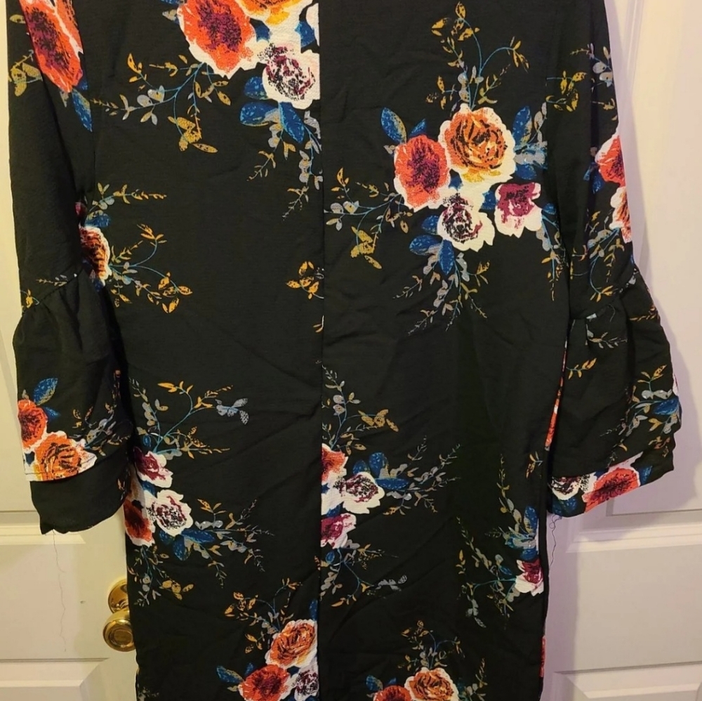 Black Floral Bell Sleeve Dress Size Small - NWT